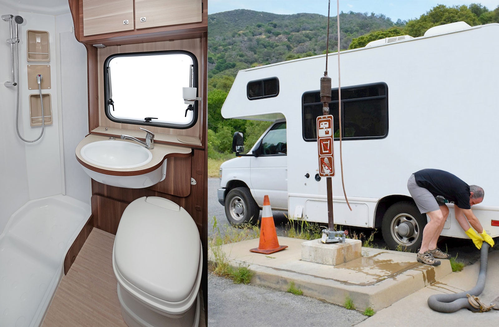 Portable RV/camper toilet and holding tank setup in Simi Valley, California