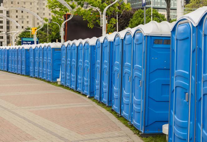 Seasonal porta potty units set up at a Simi Valley, California venue